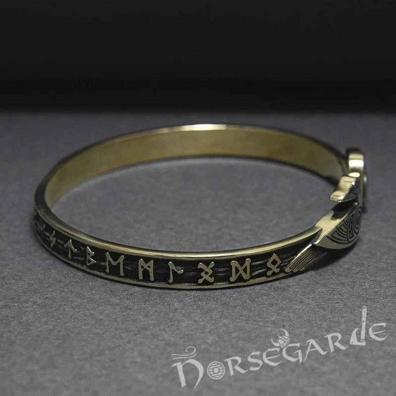 Handcrafted Runes and Ravens Arm Ring - Bronze