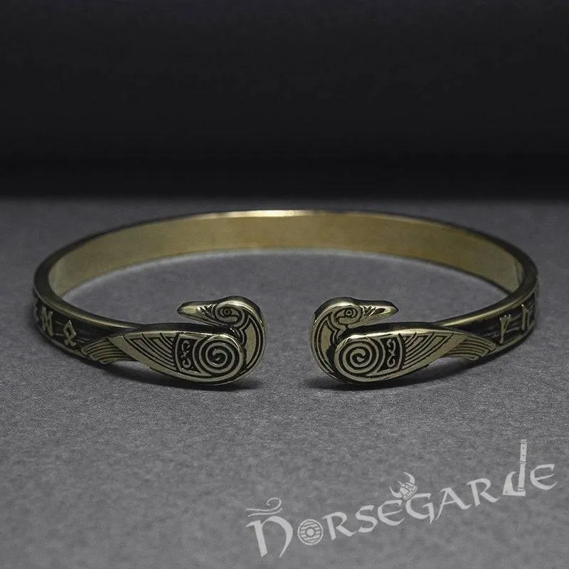 Handcrafted Runes and Ravens Arm Ring - Bronze