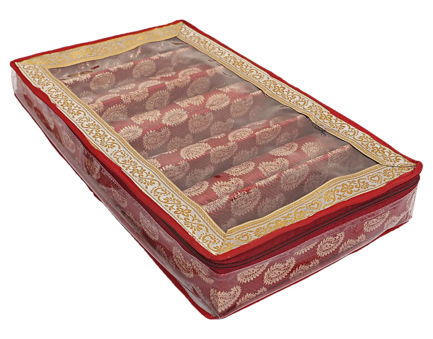 Kuber Industries Multipurpose Teardrop Pattern Laminated 6 Rod Bangle Box/Organizer/Case With Tranasparent Top (Red)-47KM0501