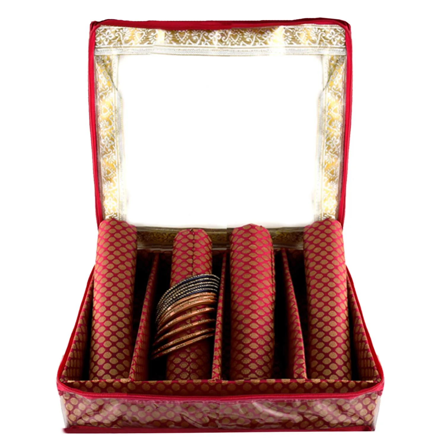 Kuber Industries Polka Dots Design Brocade Hardboard 2 Pieces Four Rod Bangle Box (Maroon) -CTKTC38824