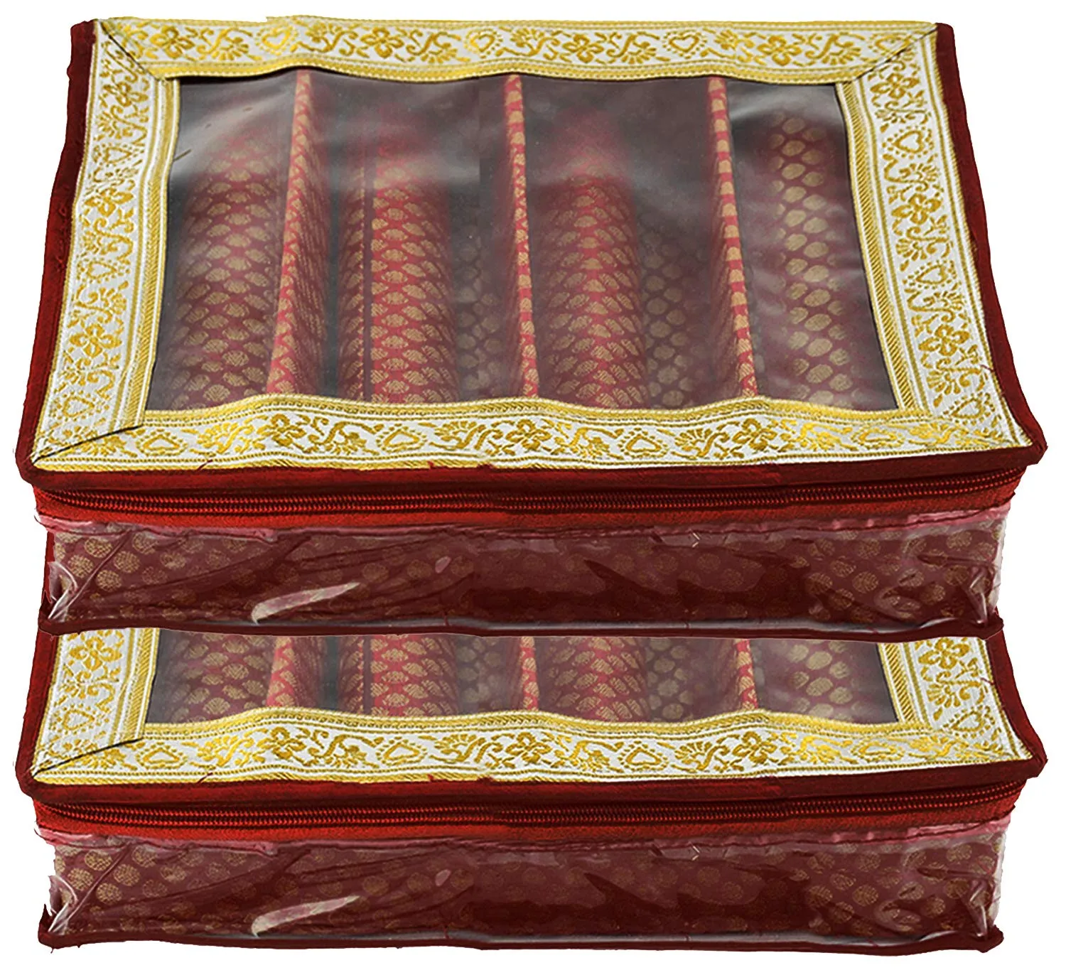 Kuber Industries Polka Dots Design Brocade Hardboard 2 Pieces Four Rod Bangle Box (Maroon) -CTKTC38824