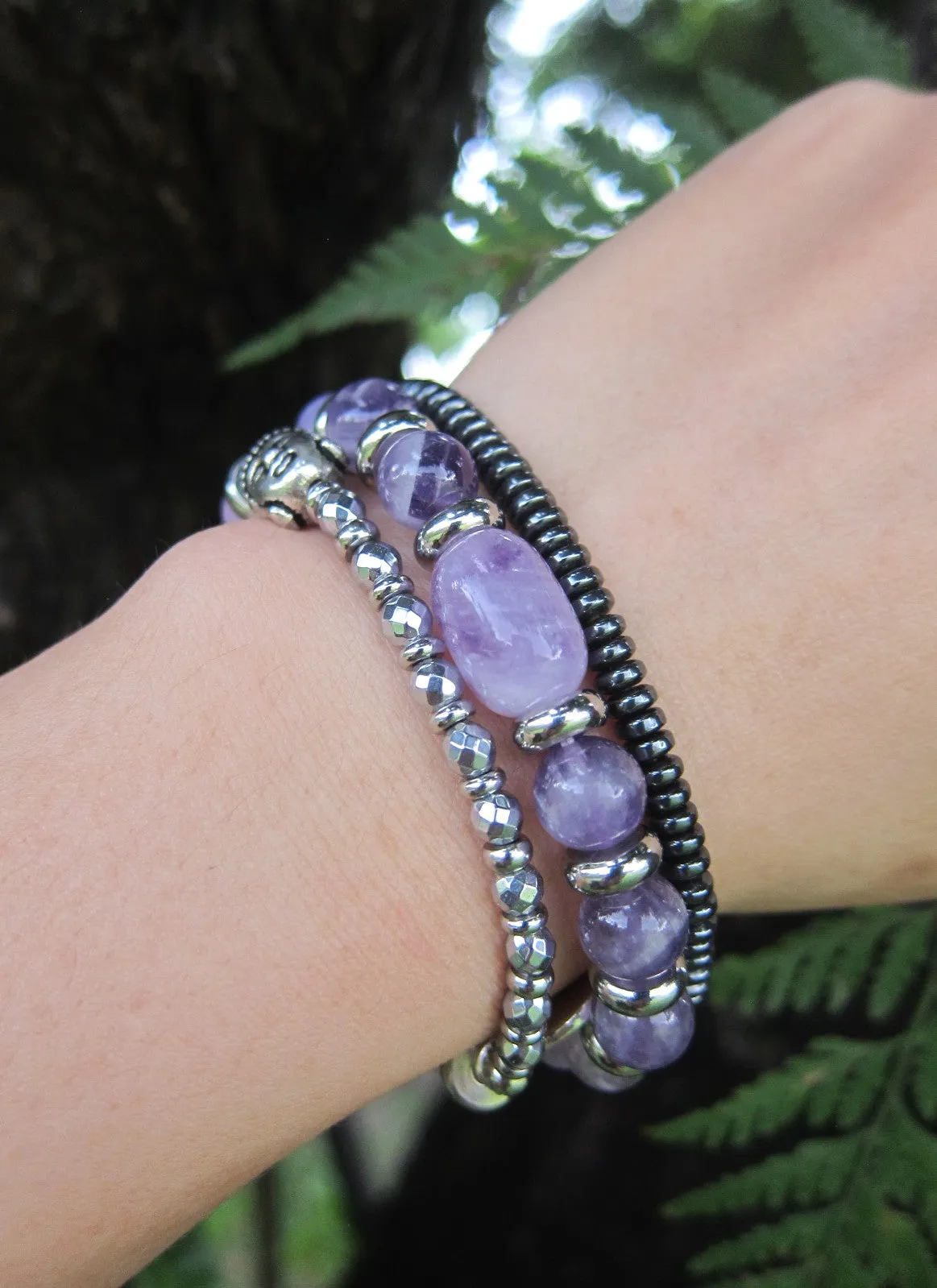 Kunzite, Lavender Quartz, Rose Quartz Energy Wrist Mala Bracelet