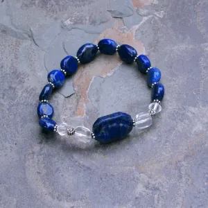 Lapis Lazuli, Clear Quartz, and Sterling Silver Stretch Bracelet