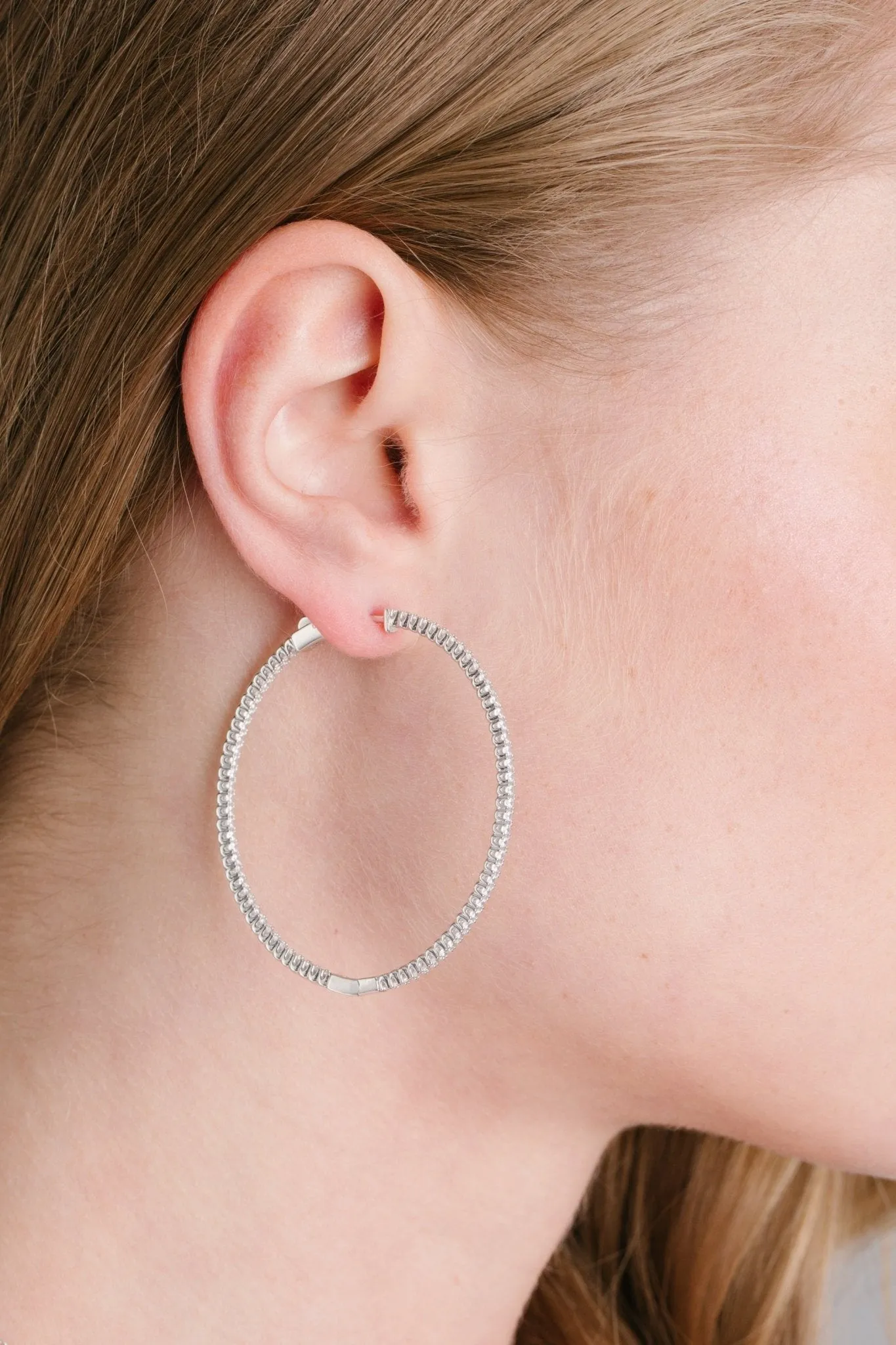 Large Pave Hoop Earrings in Platinum