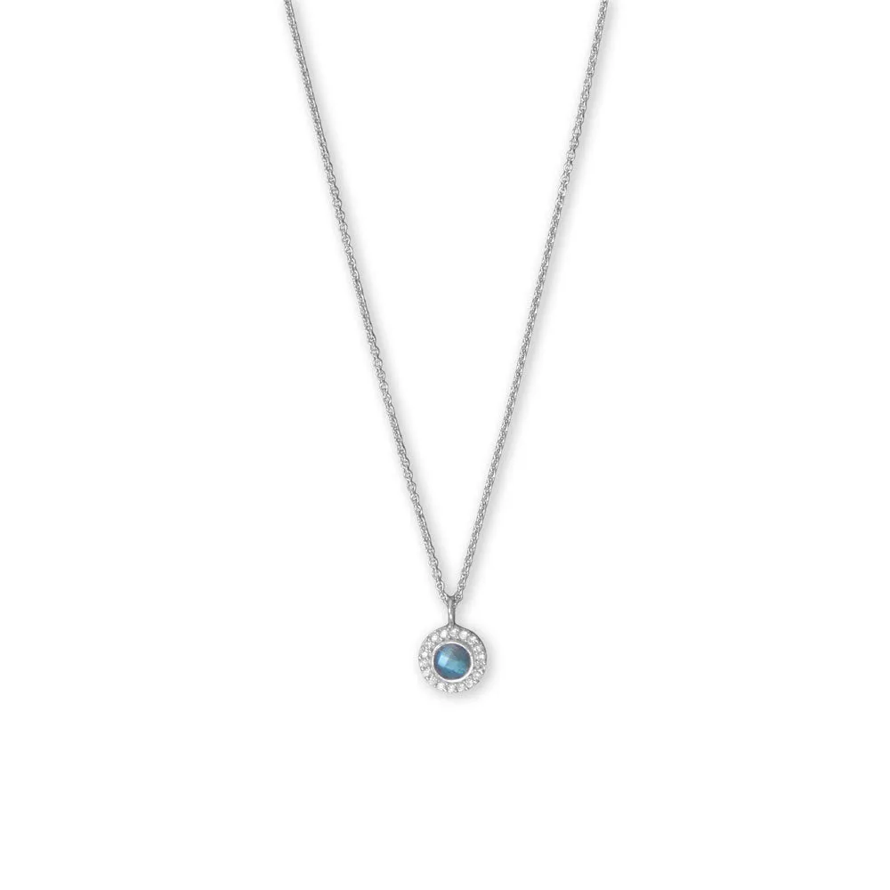 Luxe Labradorite! 16"   2" Rhodium Plated Labradorite and CZ Halo Necklace