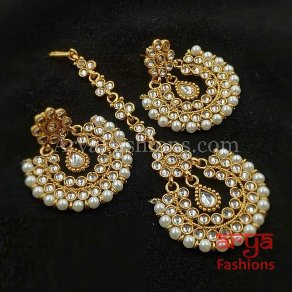 Mang Tika and Earrings Combo/ Red Green White Chandbali and MangTika Combo