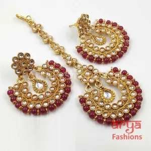 Mang Tika and Earrings Combo/ Red Green White Chandbali and MangTika Combo