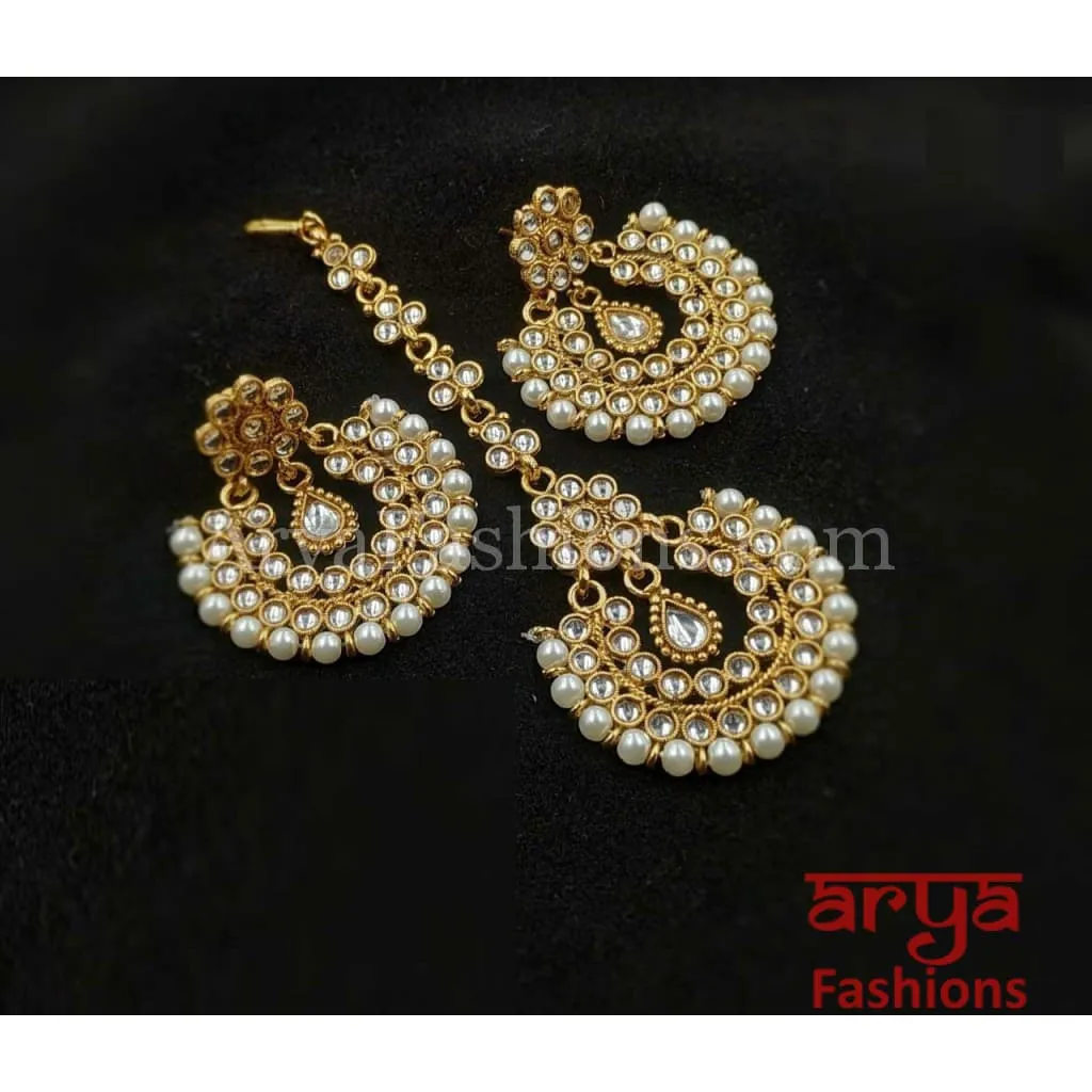 Mang Tika and Earrings Combo/ Red Green White Chandbali and MangTika Combo