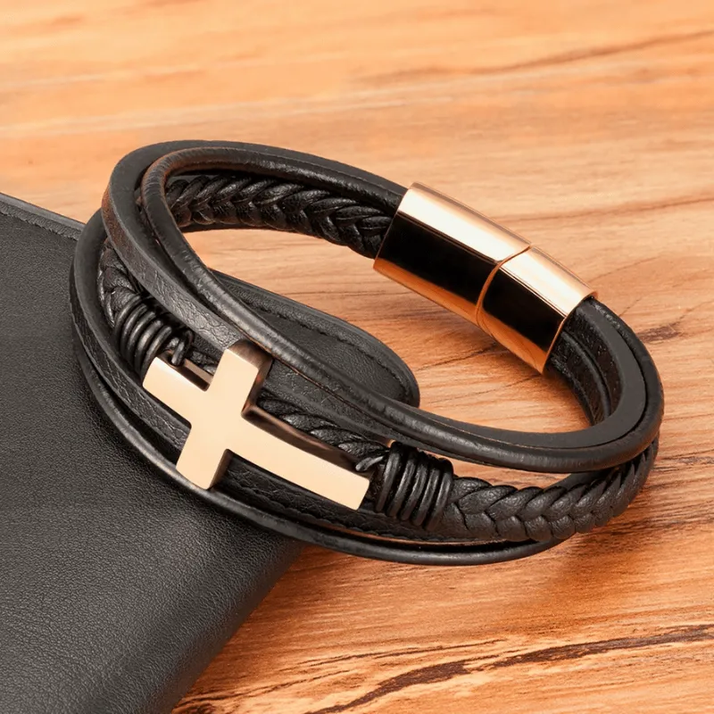 Men's Cross Bracelet <br> Cross and Leather