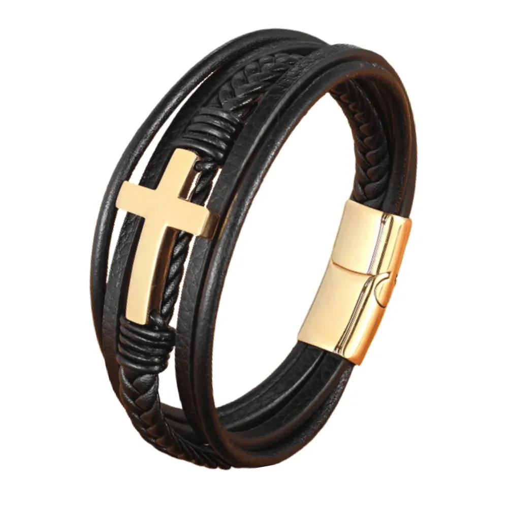 Men's Cross Bracelet <br> Cross and Leather