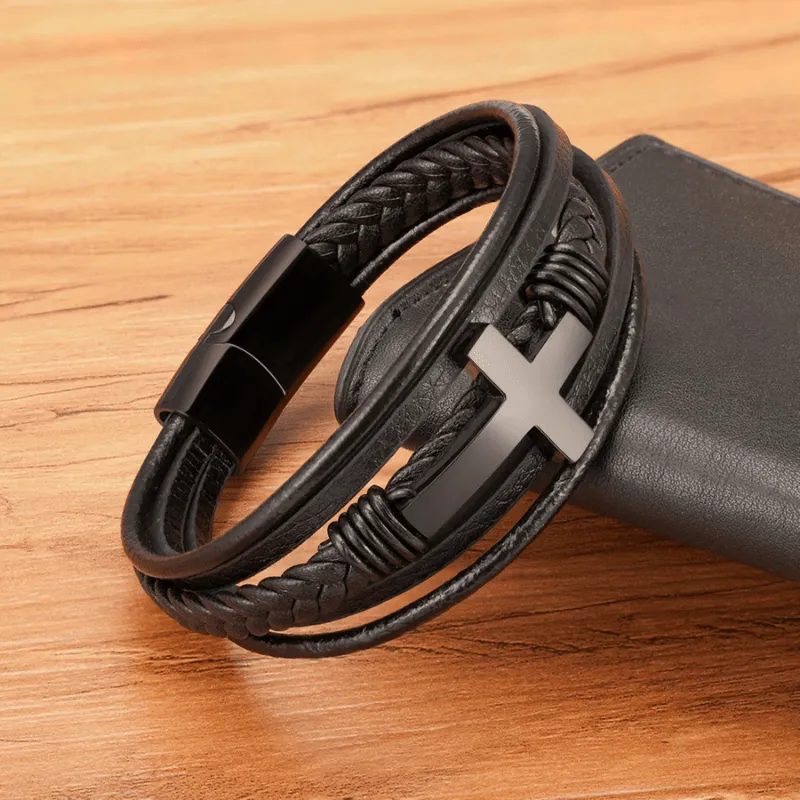 Men's Cross Bracelet <br> Cross and Leather