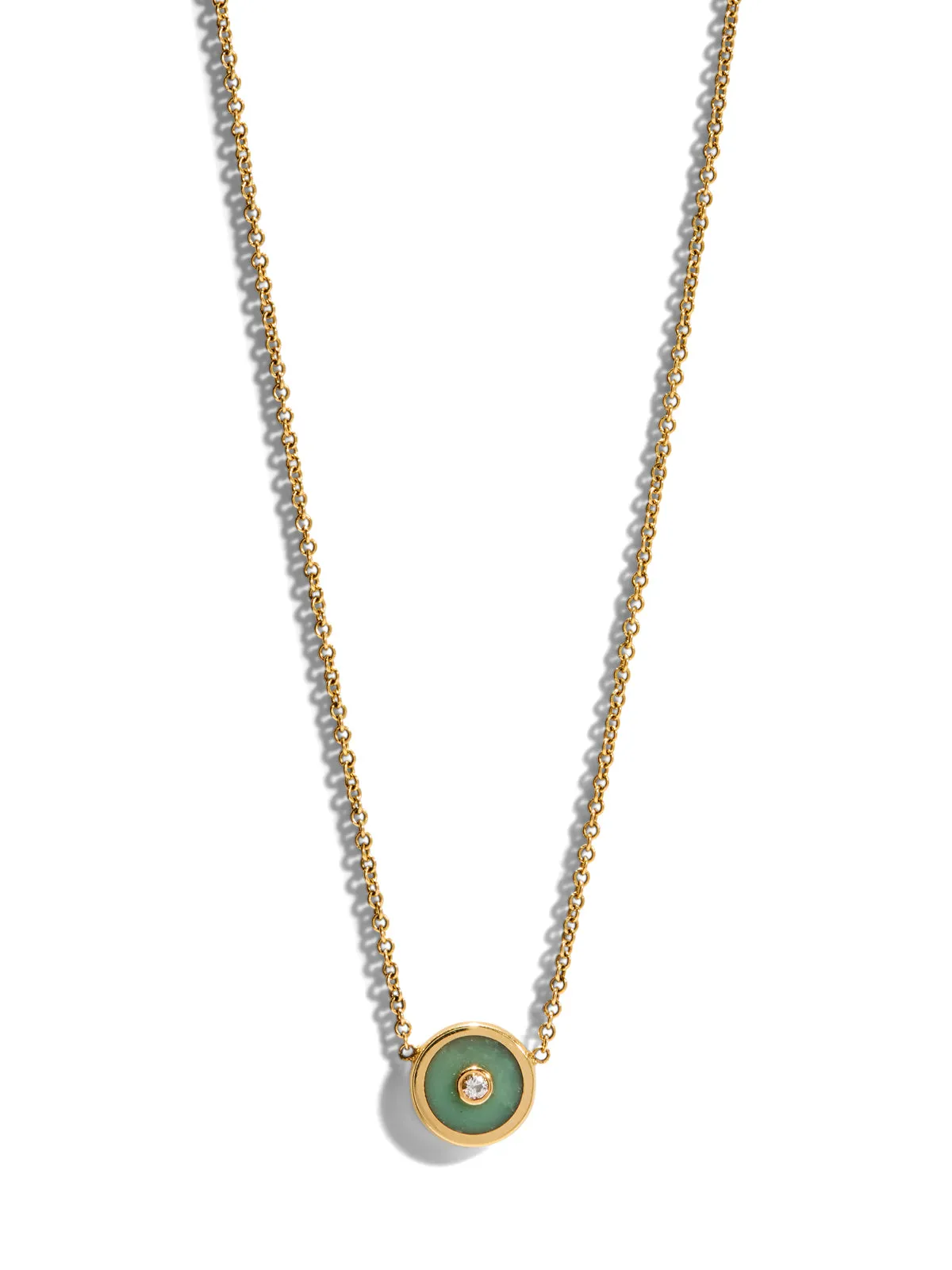 Mini Chrysoprase and Diamond Compass Yellow Gold Necklace