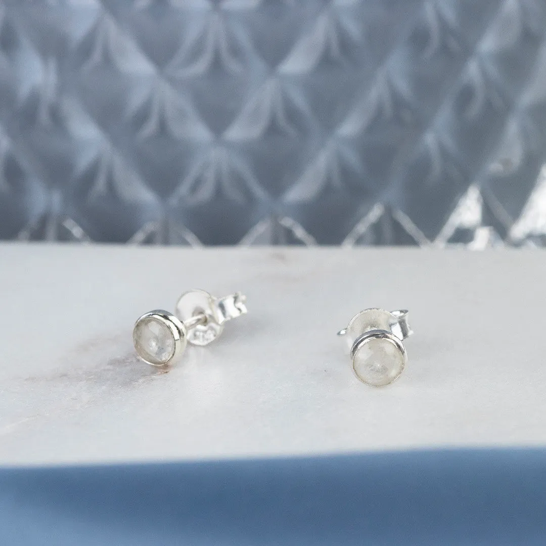 Moonstone Mini Stud Earrings | Silver - June