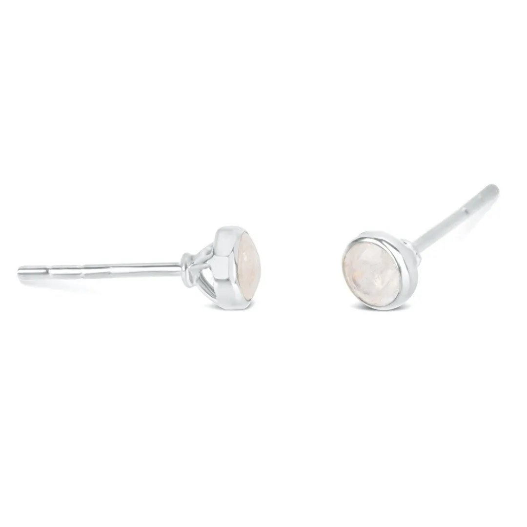 Moonstone Mini Stud Earrings | Silver - June