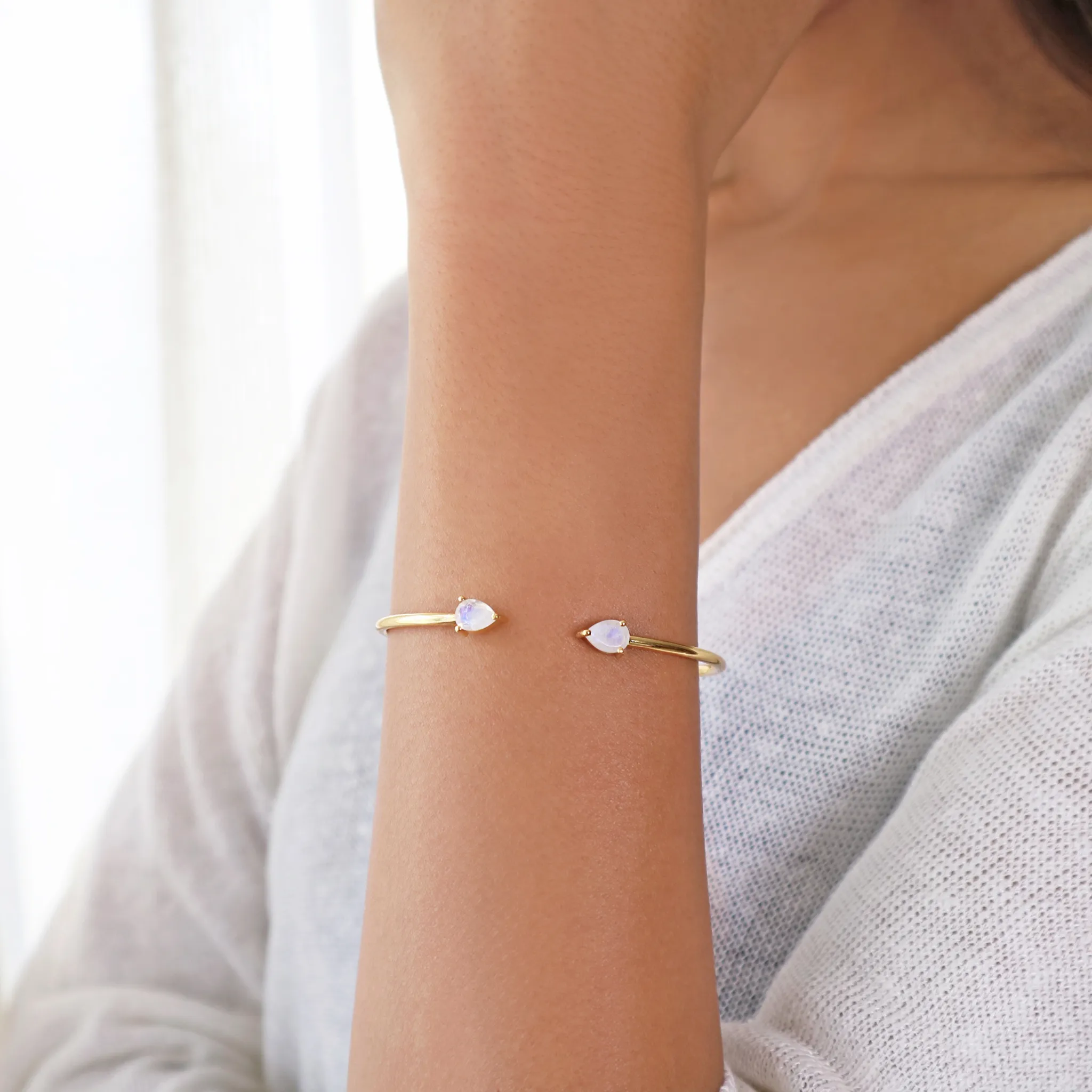 Moonstone Teardrop Cuff Bangle Bracelet