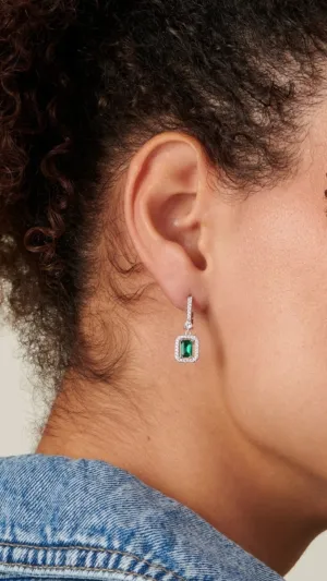 Moxie Earrings Emerald White Gold Plated