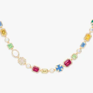 Multi Gemstone Moissanite Motif Chain