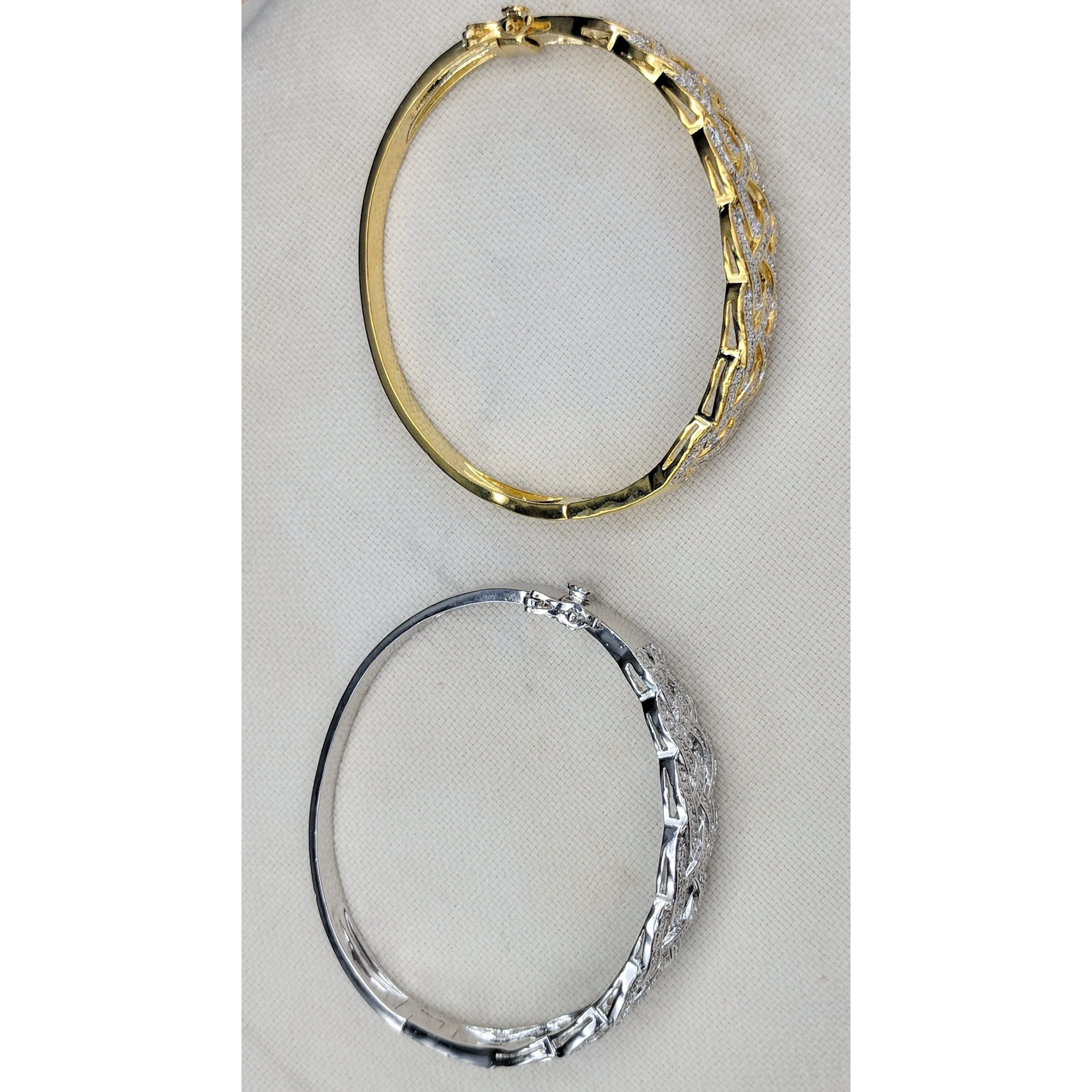 Natural Diamond Basket Weave Gold Plated Bangle Bracelet with REAL Diamonds!  Very Affordable!