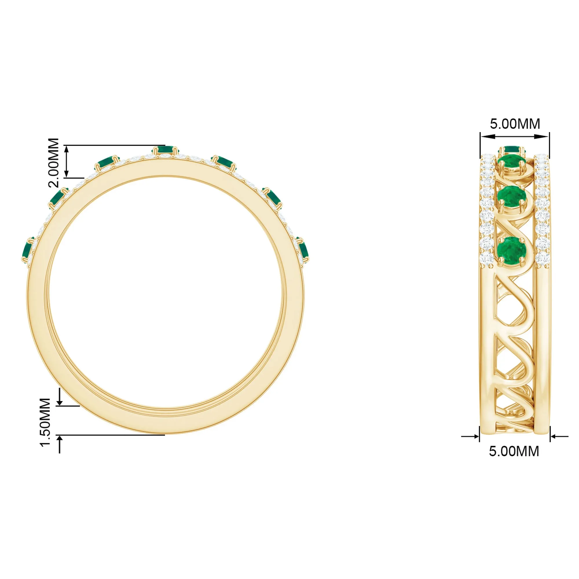 Natural Emerald and Diamond Designer Band Ring