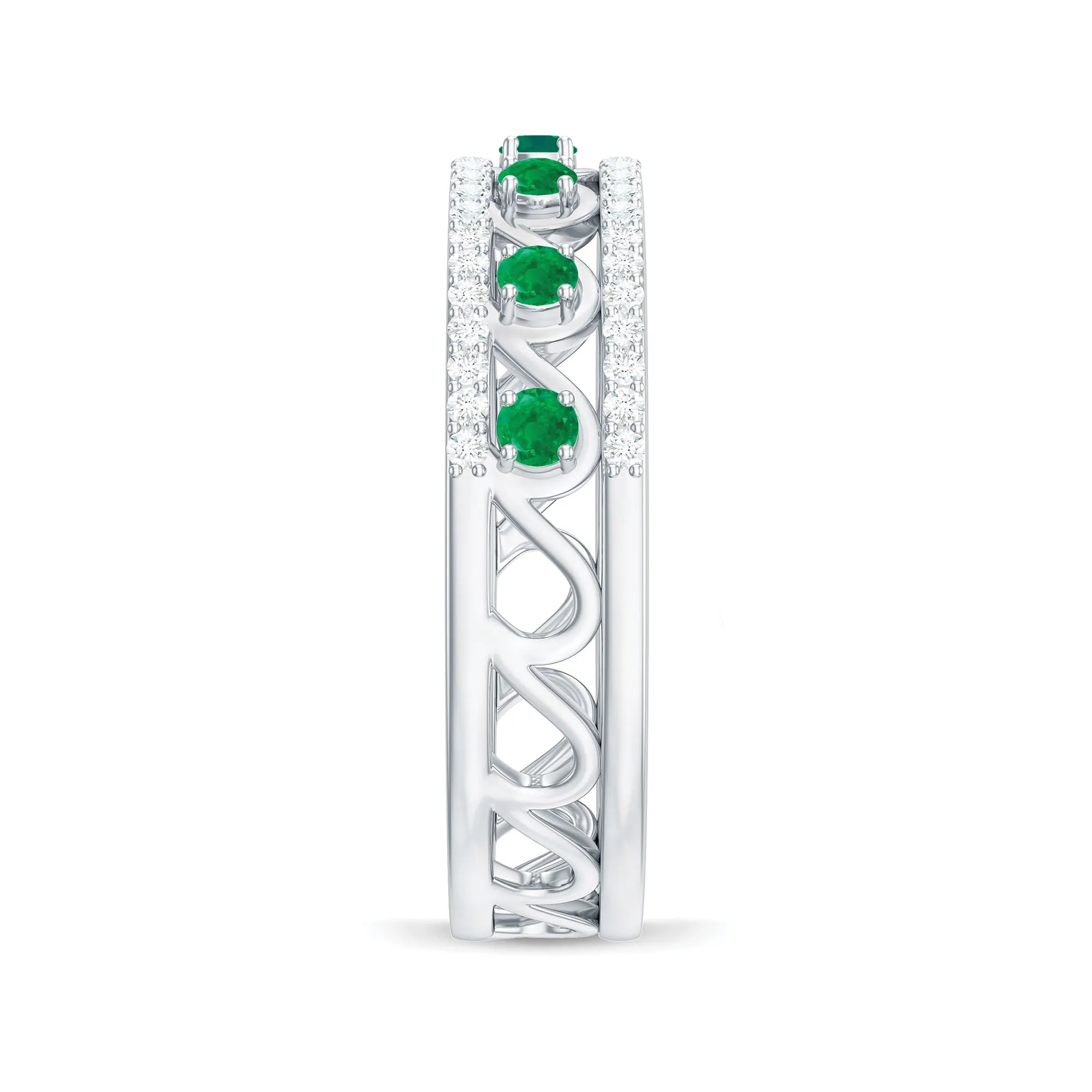 Natural Emerald and Diamond Designer Band Ring