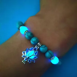 Natural Stone Bracelet Yoga Healing Luminous Glow In The Dark Bracelet Lotus Charm Beads Bracelet for Men Women Prayer Buddhism