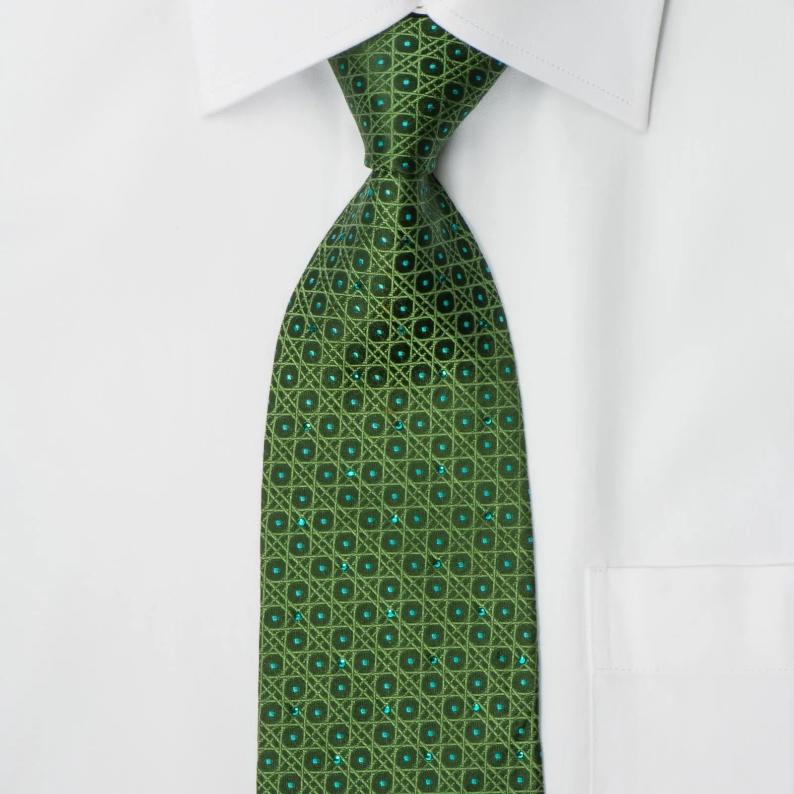 Nina Ricci Emerald Green Silk Necktie With Emerald Rhinestones