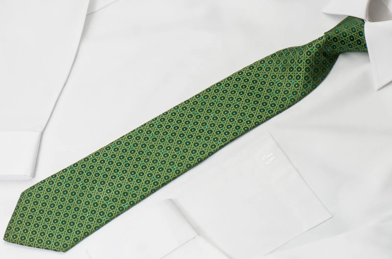 Nina Ricci Emerald Green Silk Necktie With Emerald Rhinestones