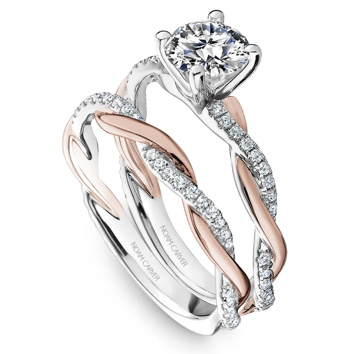 Noam Carver Twist Diamond Wedding Band in Rose and White Gold