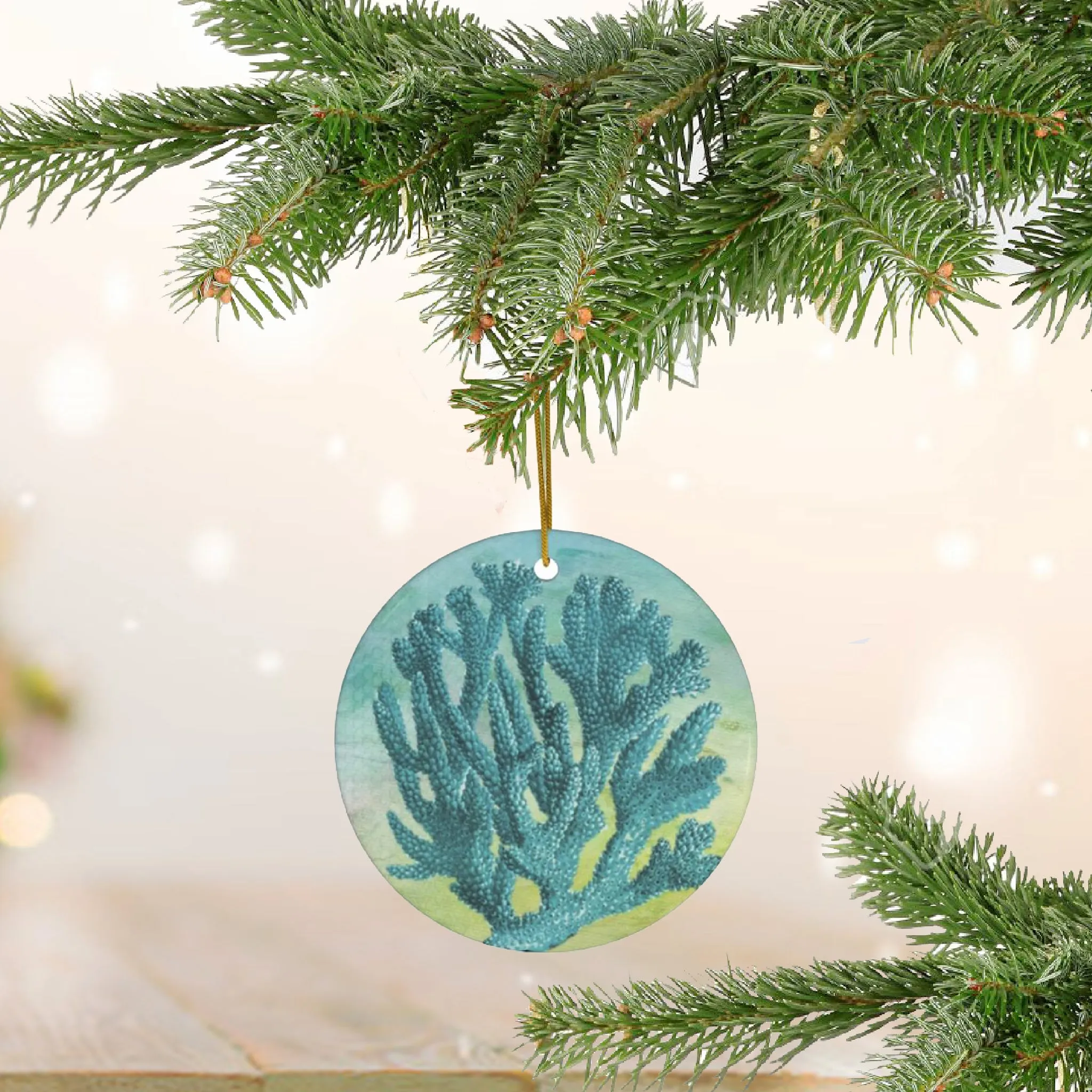 Ocean Blue Coral Ceramic Ornament