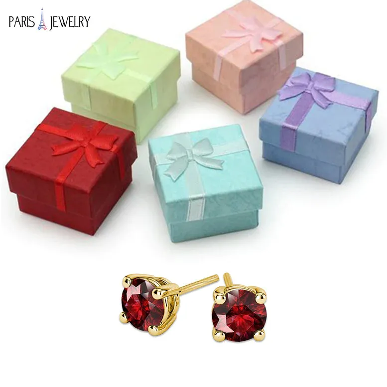 Paris Jewelry 14k Yellow Gold Push Back Round Created Ruby Sapphire Stud Earrings 4mm