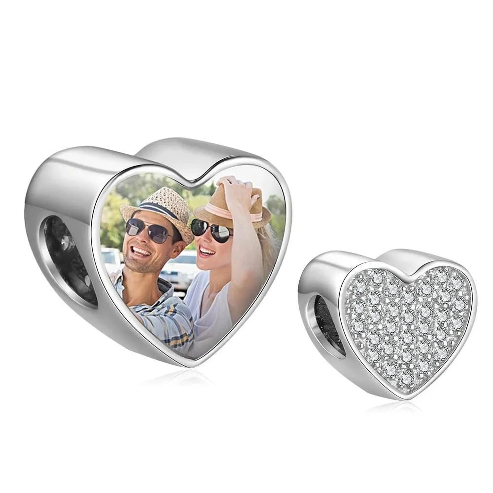 Personalized Charms Photo Beads Fit DIY Bracelet With Cubic Zirconia