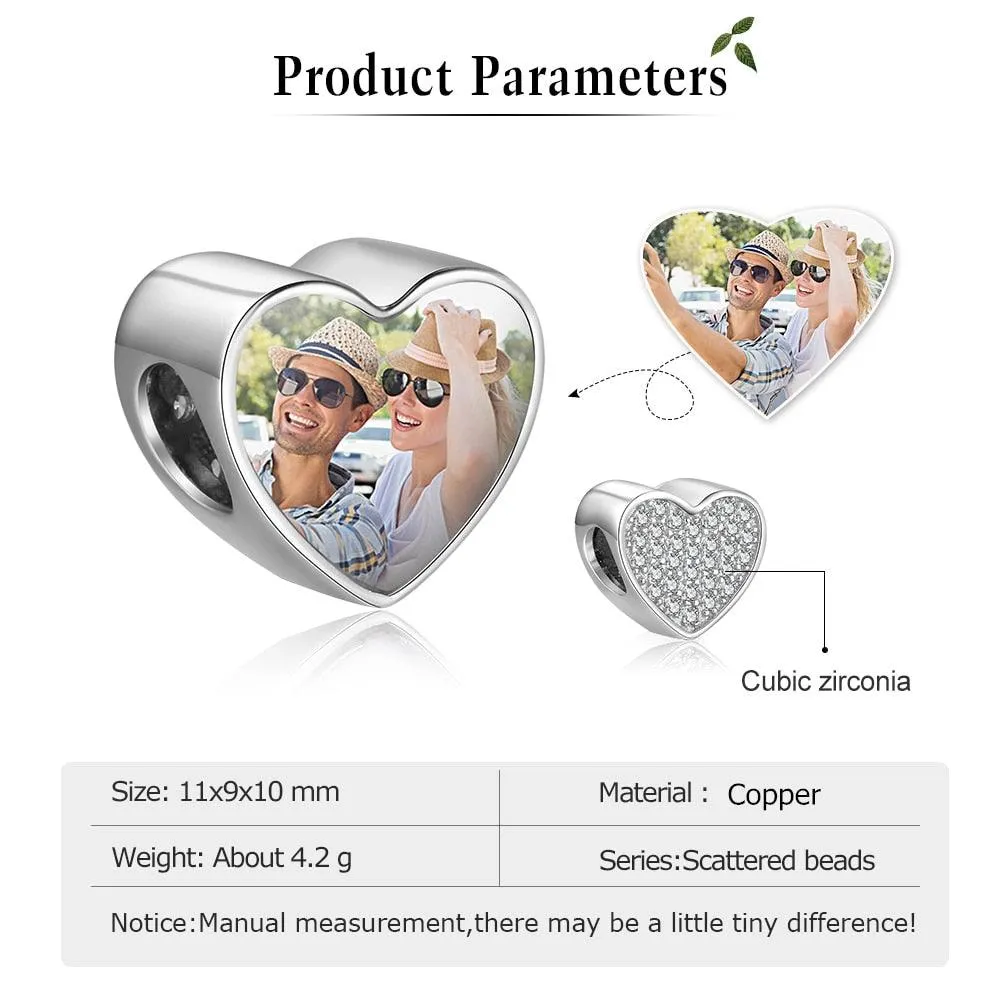 Personalized Charms Photo Beads Fit DIY Bracelet With Cubic Zirconia