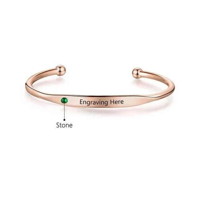 Personalized Stainless-Steel ID bracelets with Name Engrave & Custom Birthstone, Jewelry Bangles for Women