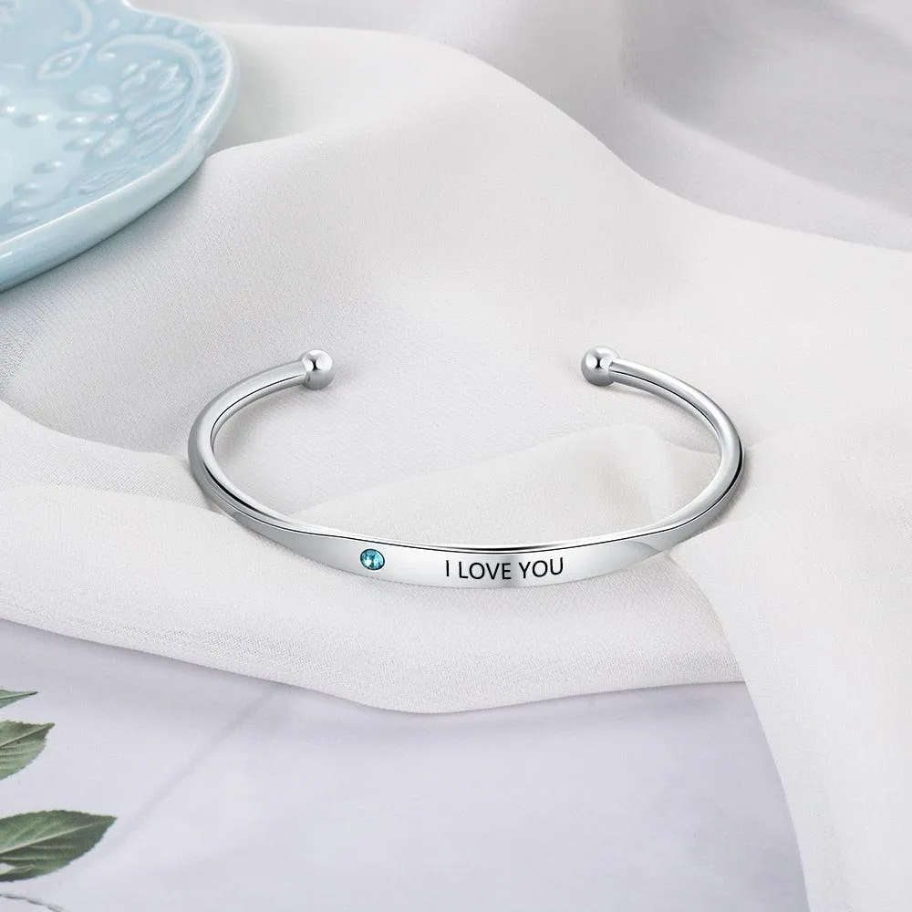 Personalized Stainless-Steel ID bracelets with Name Engrave & Custom Birthstone, Jewelry Bangles for Women