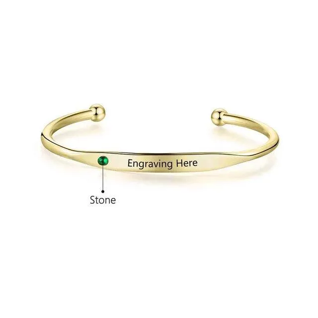 Personalized Stainless-Steel ID bracelets with Name Engrave & Custom Birthstone, Jewelry Bangles for Women