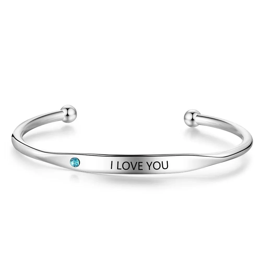 Personalized Stainless-Steel ID bracelets with Name Engrave & Custom Birthstone, Jewelry Bangles for Women