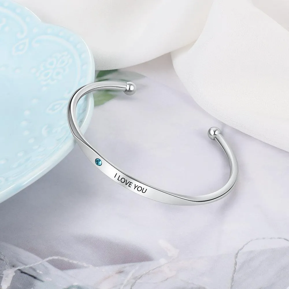 Personalized Stainless-Steel ID bracelets with Name Engrave & Custom Birthstone, Jewelry Bangles for Women