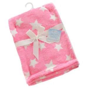 Pink Star Printed Coral Fleece Wrap