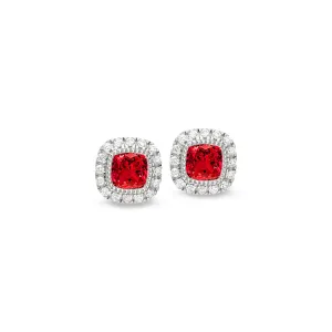 Platinum Finish Sterling Silver Micropave Simulated Ruby Earrings with Simulated Diamonds