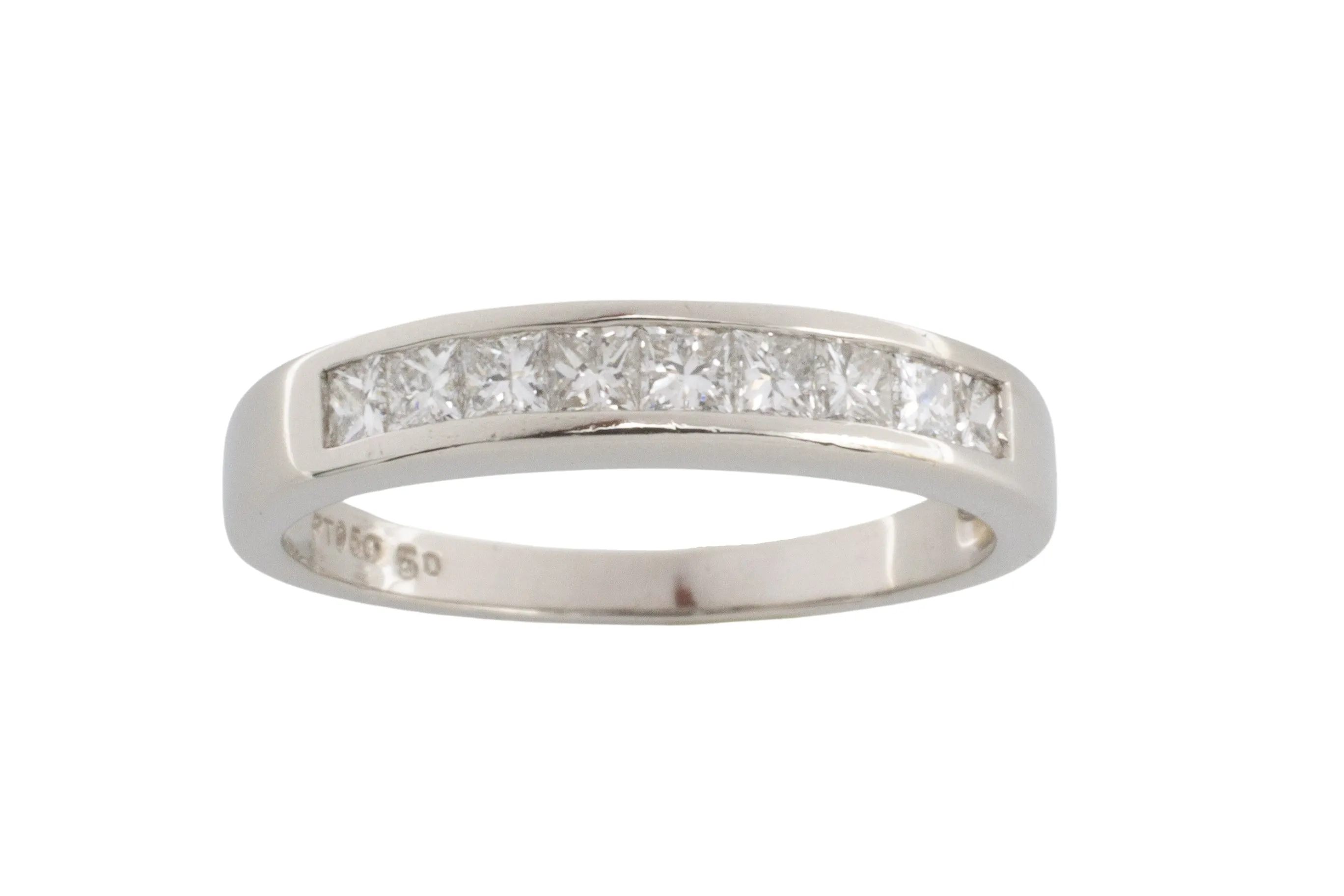 Platinum half eternity band with princess cut diamonds