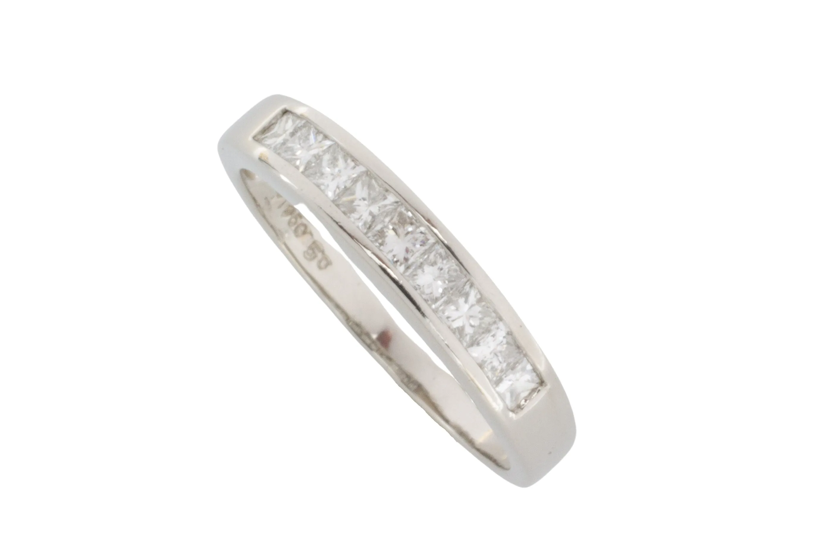 Platinum half eternity band with princess cut diamonds