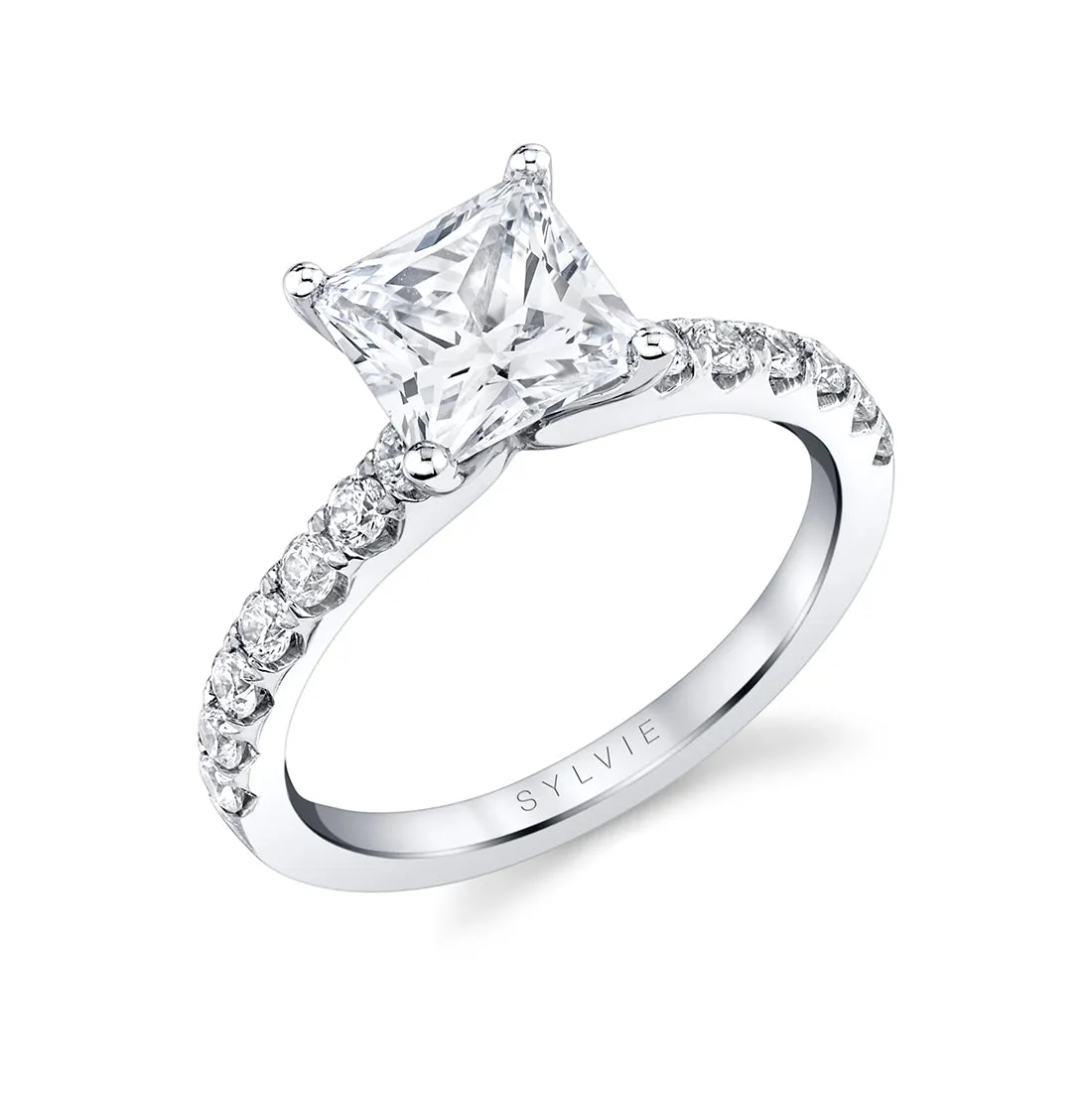 Princess Cut Classic Engagement Ring - Aimee 14k Gold White