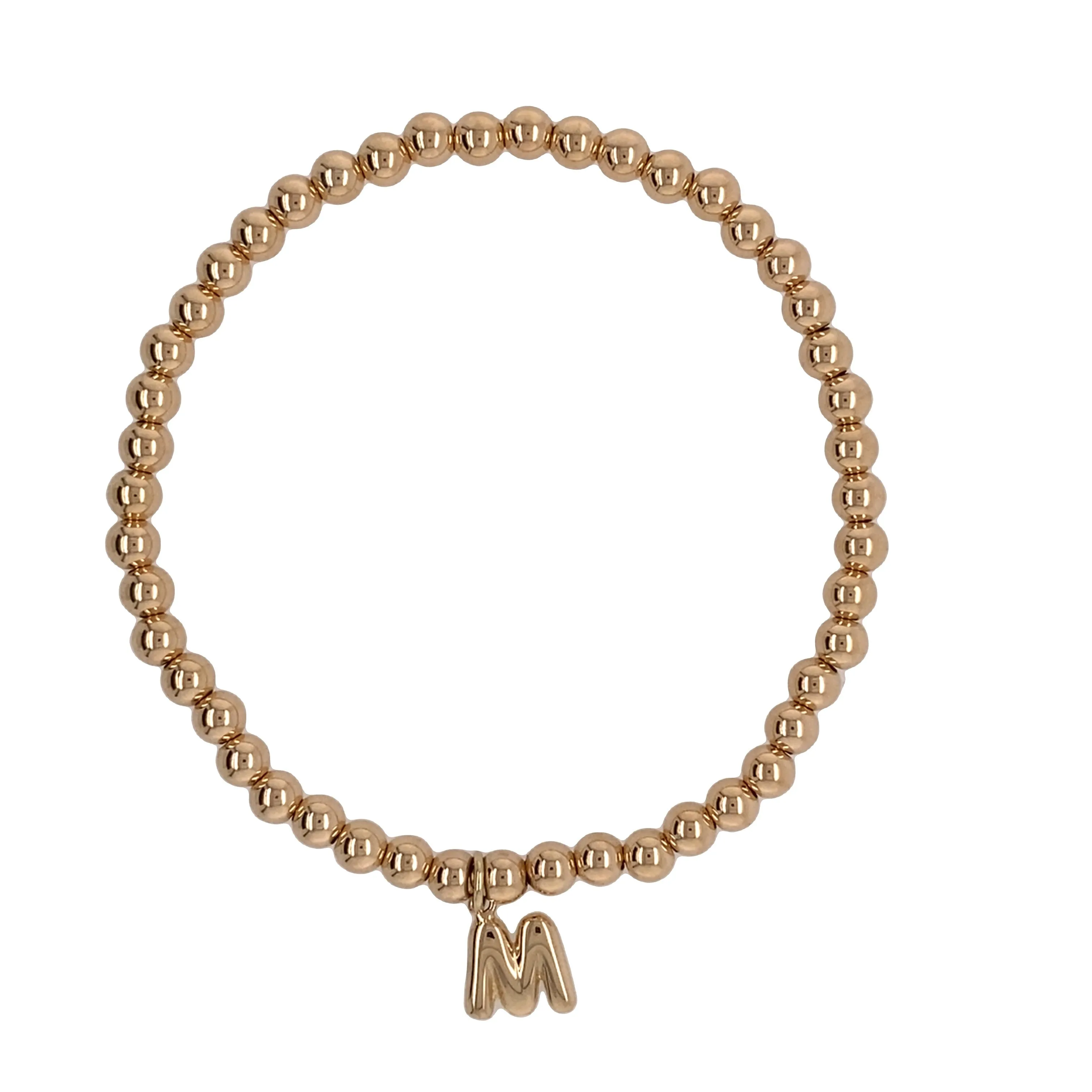 Puffed Initial Gold Bead Bracelet