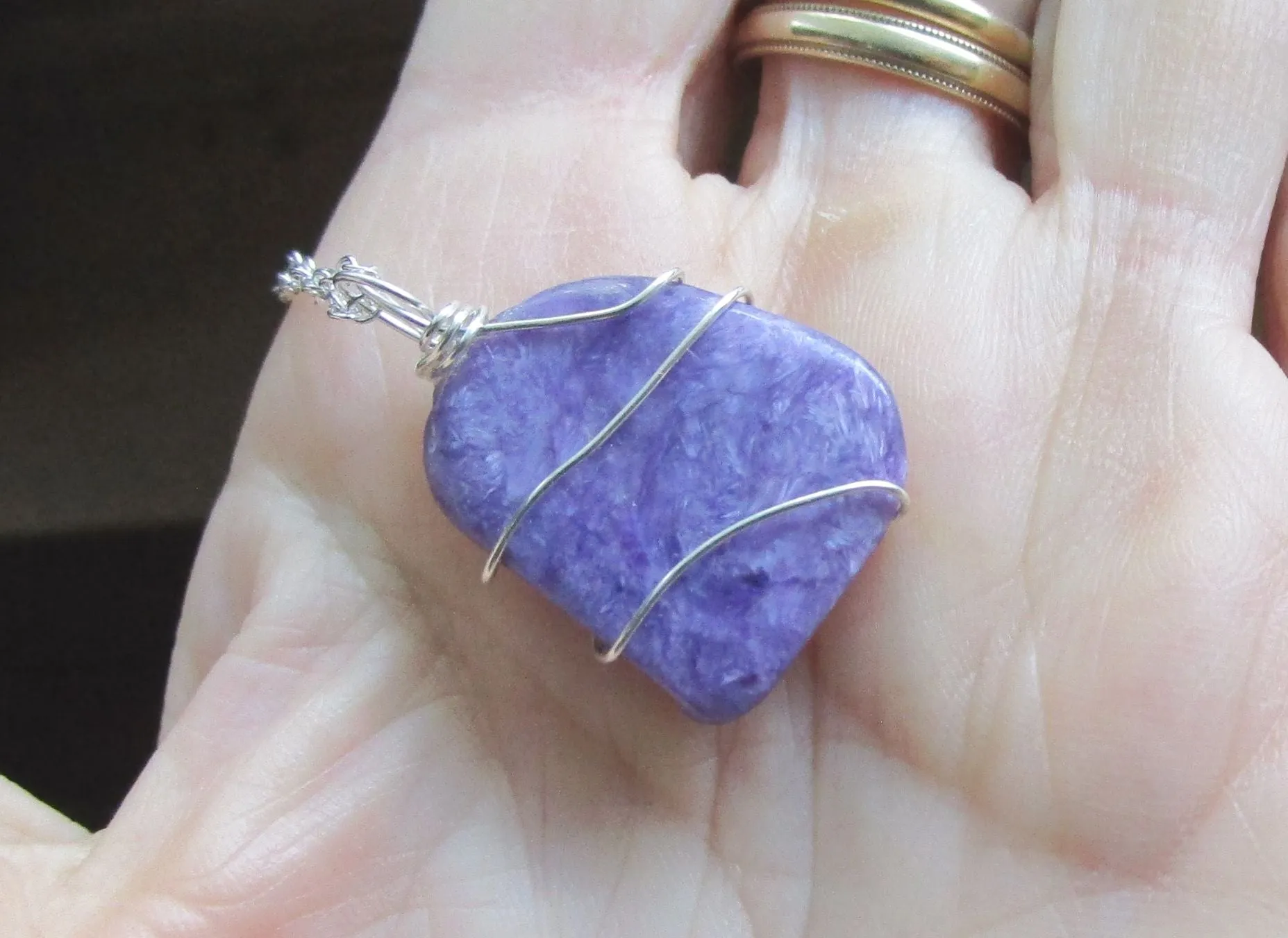 Purple Charoite Natural Gemstone Crystal Pendant Necklace