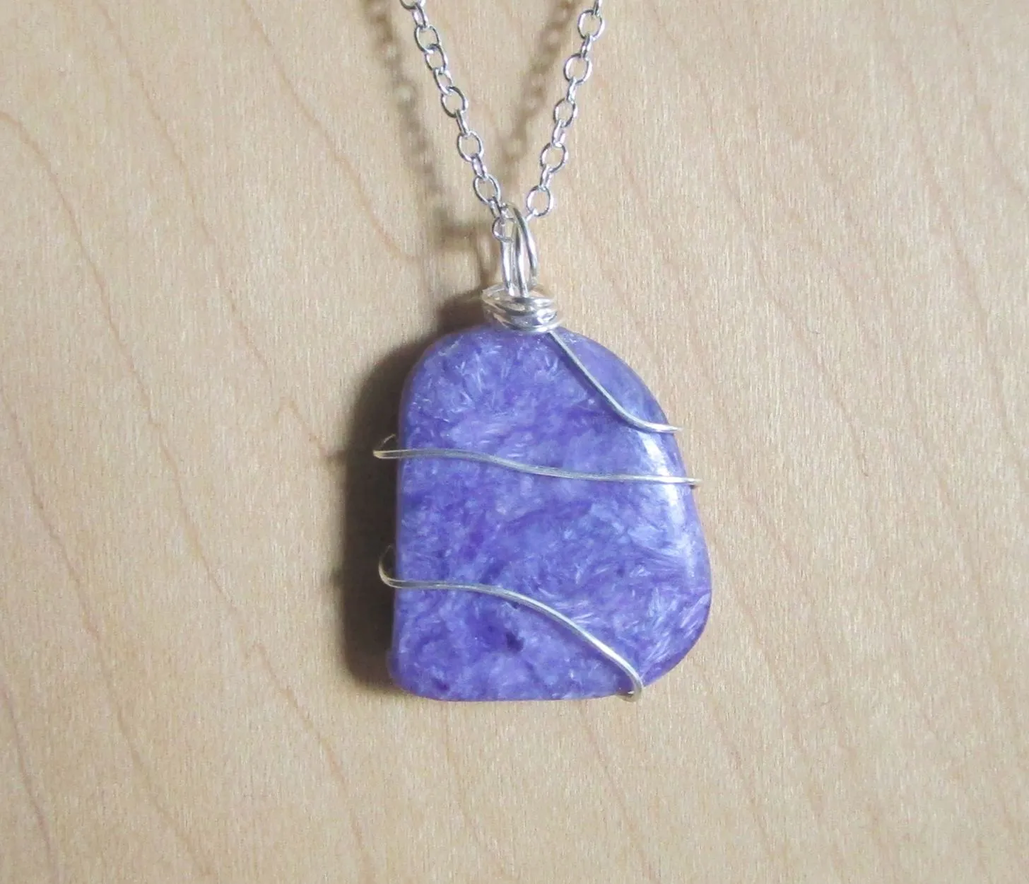 Purple Charoite Natural Gemstone Crystal Pendant Necklace