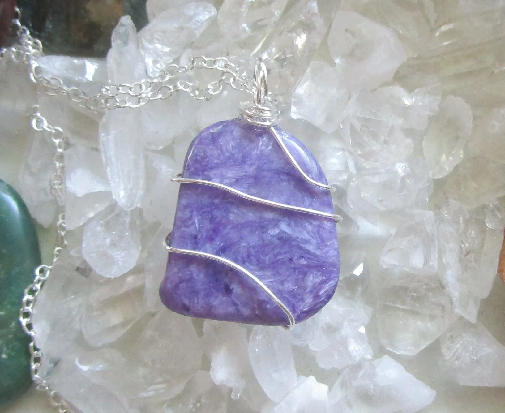 Purple Charoite Natural Gemstone Crystal Pendant Necklace