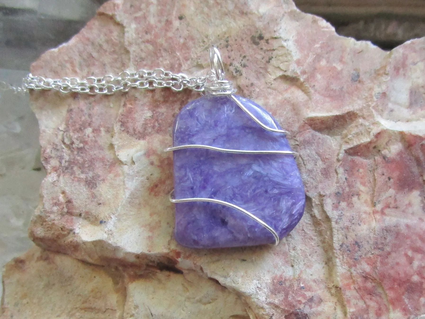 Purple Charoite Natural Gemstone Crystal Pendant Necklace