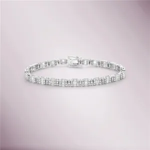 Ready To Ship Round & Baguette Diamonds Spaced Rectangular Shape Tennis Bracelet (4.10 ct.) in 14K Gold