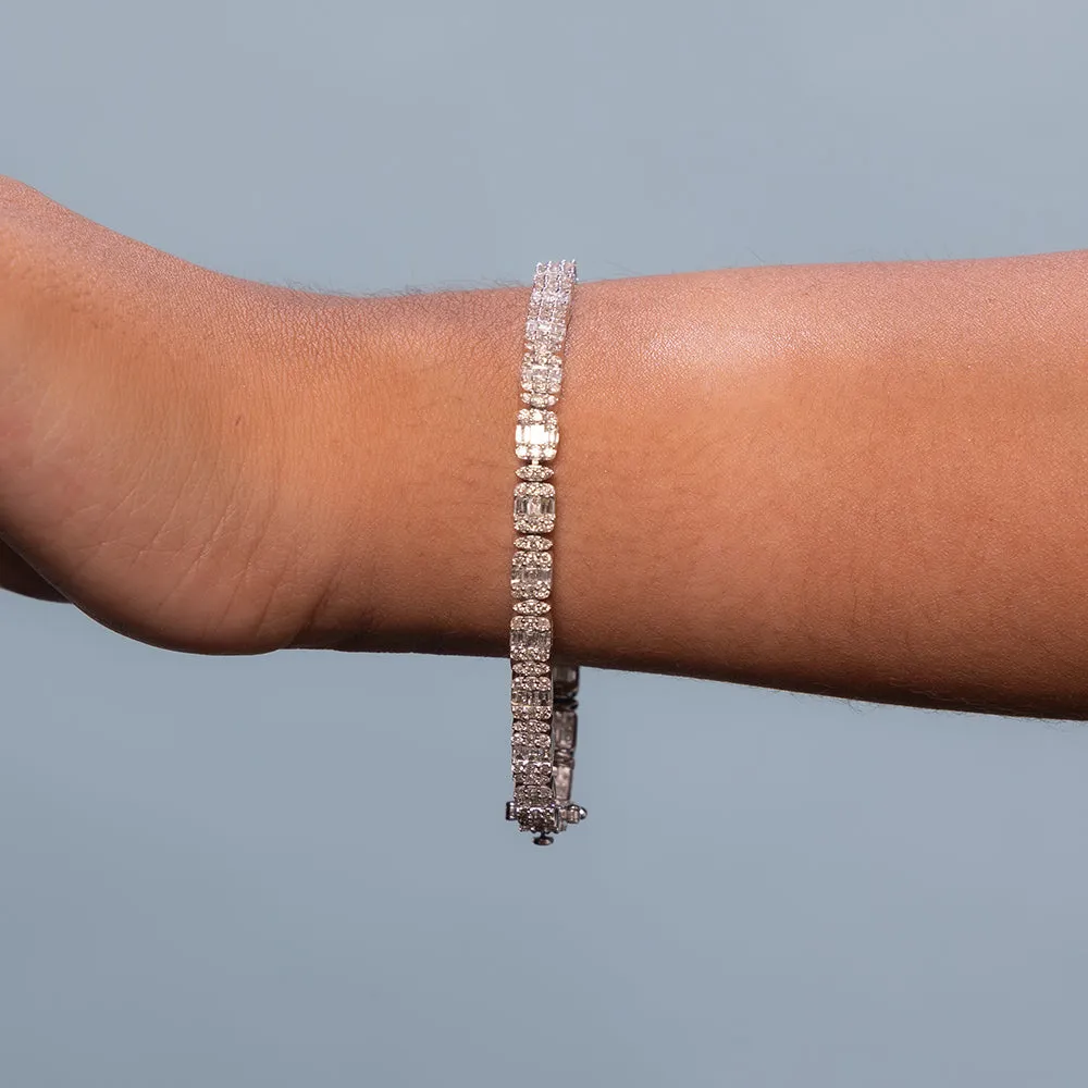 Ready To Ship Round & Baguette Diamonds Spaced Rectangular Shape Tennis Bracelet (4.10 ct.) in 14K Gold