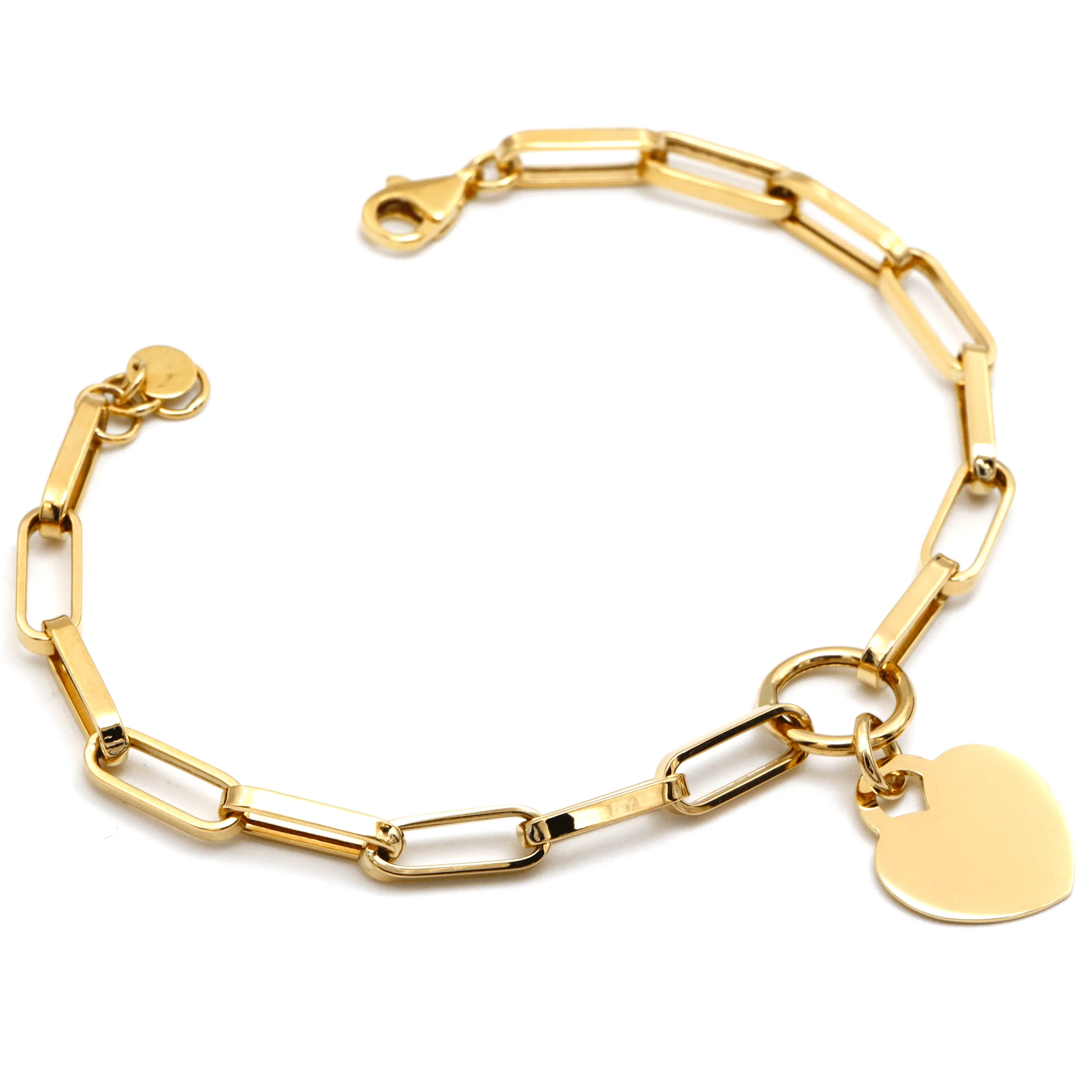 Real Gold Thick Paper Clip Dangler Heart Luxury Adjustable Size Bracelet (17 C.M) 1405 BR1713